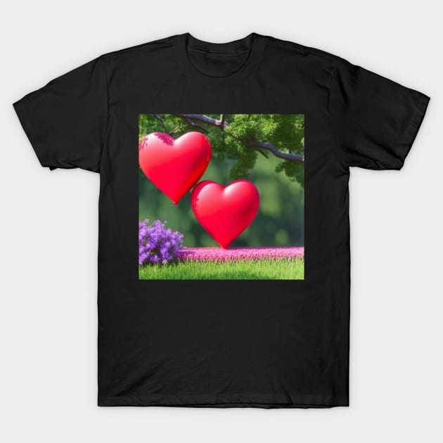 Valentine Wall Art - Hearts growing together - Unique Valentine Fantasy Planet Landsape - Photo print, canvas, artboard print, Canvas Print and T shirt T-Shirt by DigillusionStudio